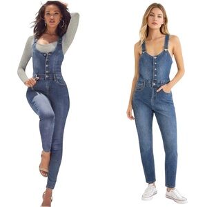 Venus Blue Denim Jumpsuit Women Size 8 Button Front Skinny Jean Y2K Overalls